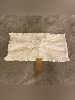 Surf Gypsy Bandeau Top Cream / Beige Elastic Smocked Back Sz M